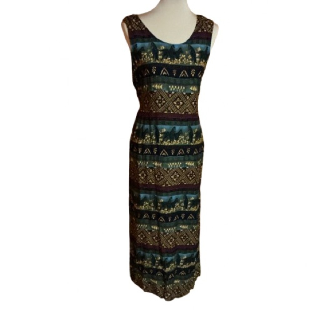 Vtg 90s tribal zebras maxi dress